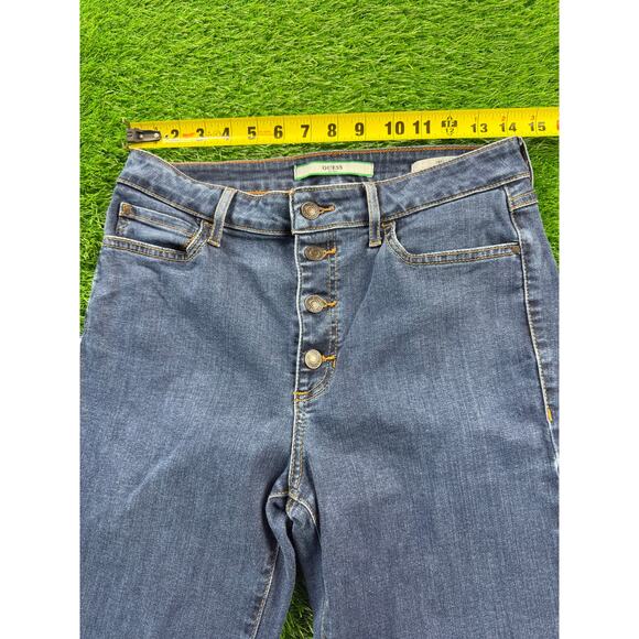 GUESS 1981 Flare Jeans Sz 30 Medium Wash Blue Button Fly Women Stretch Denim Y2K - Picture 10 of 11